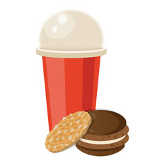Cup hot drink and cookies concept break fast vector