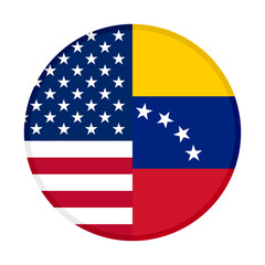 round icon of america and venezuela flags isolated on white background