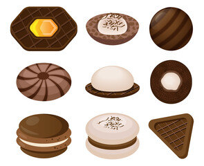 Set of chocolate biscuits and cookies concept vector illustration
