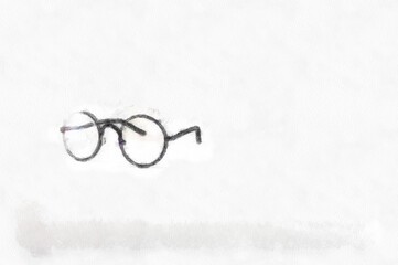 black round glasses on a white background watercolor style illustration impressionist painting.