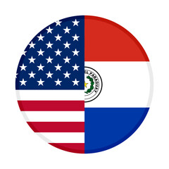 round icon with america and paraguay flags isolated on white background