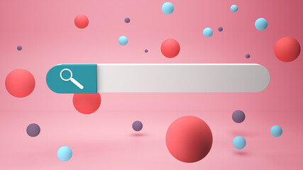 Web browser window with searching or finding button. 3D rendering.