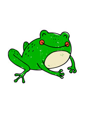 cute green frog in cartoon style, hand-drawn illustration, isolated on a white background