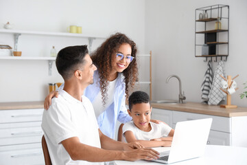 Interracial family video chatting at home