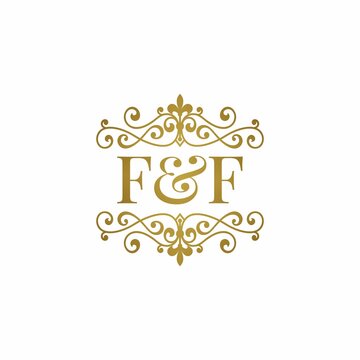F&F Initial logo. Ornament gold Stock Vector