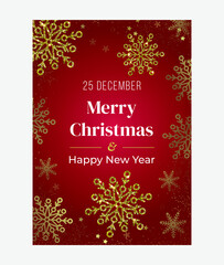 Merry Christmas and Happy New Year red party poster. Vector illustration - 470786383