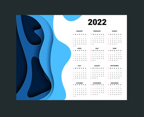 2022 Calendar - illustration. Template. Mock up Week starts Sunday - 470786388