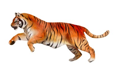 Fototapeta na wymiar Realistic tiger isolated on white. Watercolor animal illustration