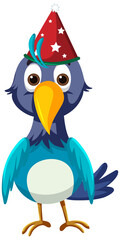 Blue bird wearing christmas hat cartoon character
