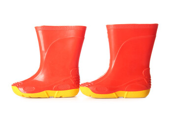 Pair of rubber rain boots isolated on white background