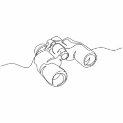 Vector continuous one single line drawing icon of binoculars in silhouette sketch on white background. Linear stylized.