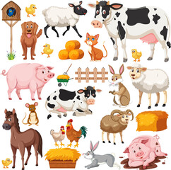 Seamless pattern with cute farm animals cartoon character