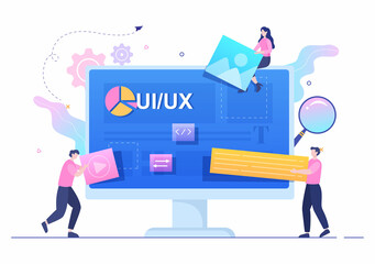 UI & UX Programmer Flat Design Vector Illustration for Business Information and Team Sharing Ideas with Designer, Coding, Interface or Software App Development