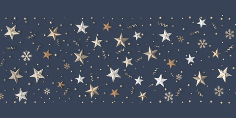 Fototapeta premium 3d render illustration. Christmas theme.. Stars and serpentine on a solid background. The image is suitable as a banner for a web or New Year card.