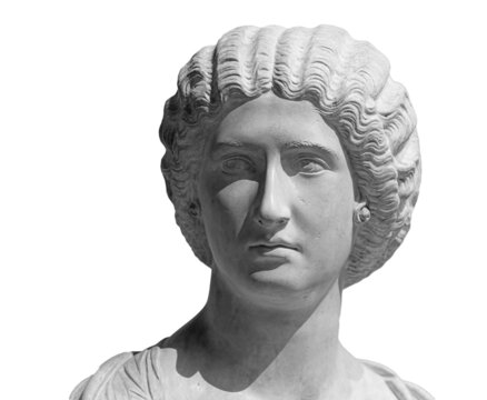 Bust of the Empress Julia Domna. Ancient sculpture isolated on white background. Classic antiquity woman portrait