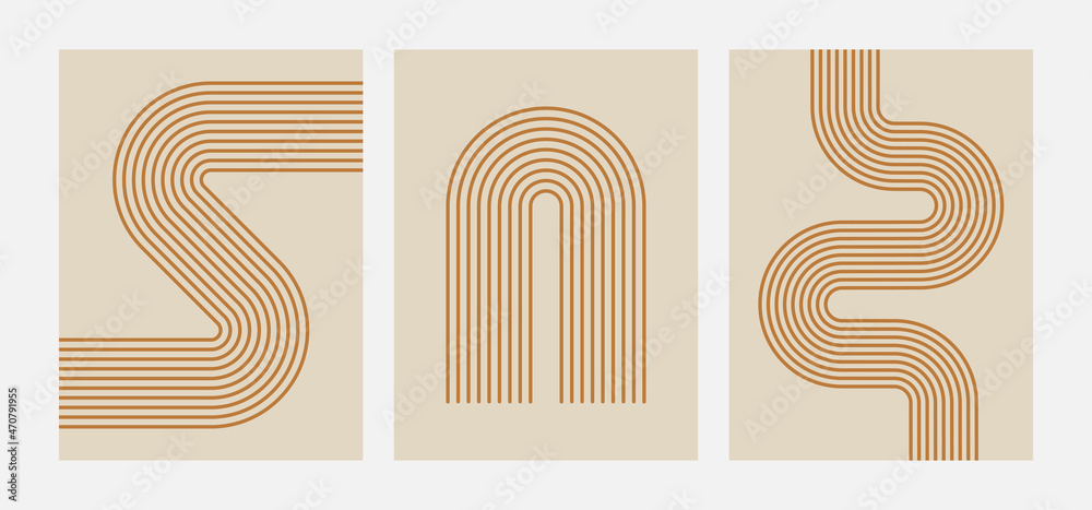 Aufkleber vector minimal geometric illustrations set - trendy abstract aesthetic linear compositions, prints, 