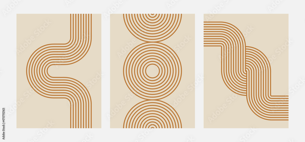 Poster vector minimal geometric illustrations set - trendy abstract aesthetic linear compositions, prints, 