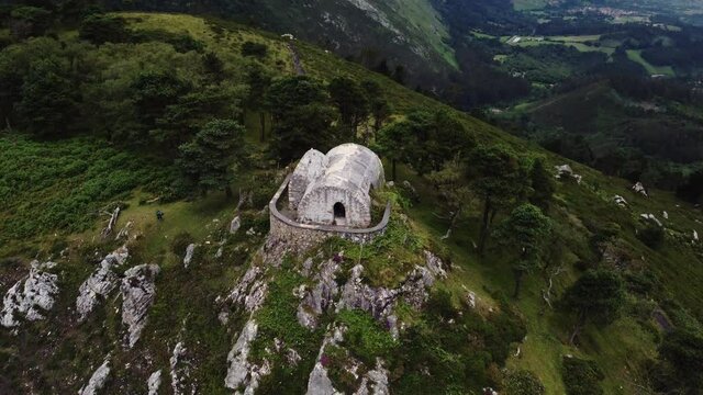 Stone walled abandoned house peak of Asturias Spain
