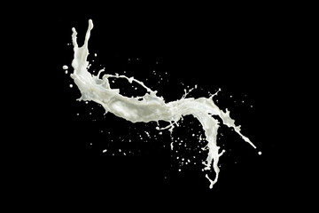 Obraz premium Milk or white paint splash isolated on black background