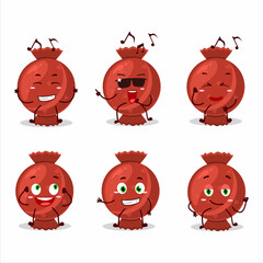 An image of red candy wrap dancer cartoon character enjoying the music