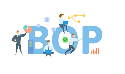 BOP, Balance of Payments. Concept with keyword, people and icons. Flat vector illustration. Isolated on white. - obrazy, fototapety, plakaty