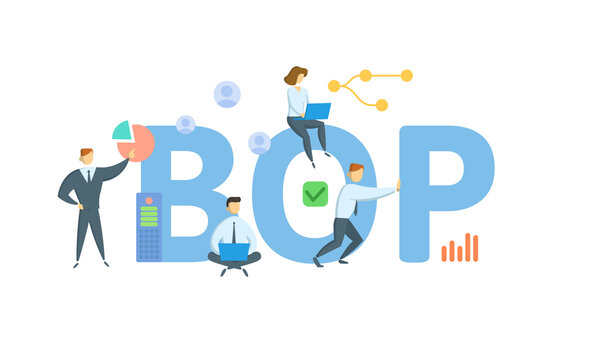 BOP, Balance of Payments. Concept with keyword, people and icons. Flat vector illustration. Isolated on white.