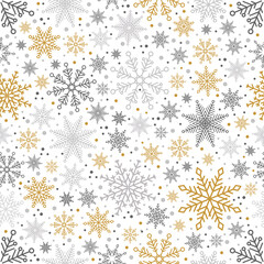 Simple Christmas seamless pattern. Snowflakes with different ornaments. On white background