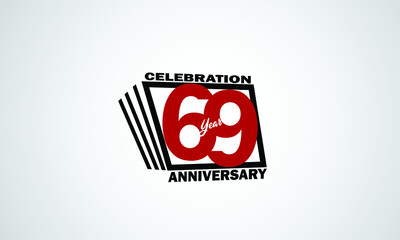 69 year anniversary celebration, book design style black and red color for event, birthday, gift card, poster-vector