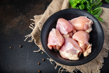 chicken meat boneless raw thigh pulp poultry fresh meal copy space food background