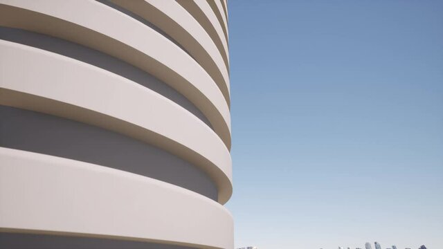 3d art modern architecture detail on blue clear sky minimal concept Close up view Futuristic building 4k