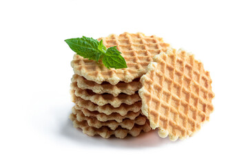 Round Belgian waffles isolated on white