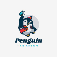 Vector Logo Illustration Penguin Mascot Cartoon Style.