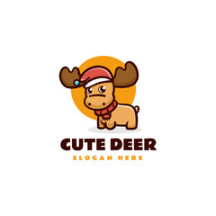 Vector Logo Illustration Cute Deer Mascot Cartoon Style.