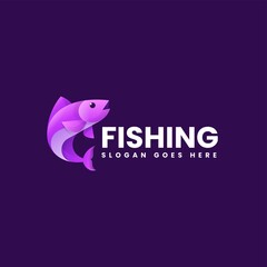 Vector Logo Illustration Fishing Gradient Colorful Style.