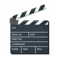 Obraz premium Clapperboard vector illustration. Black and white movie slate isolated clipart on white background. Cinematography and filmmaking equipment. Film clapper design element