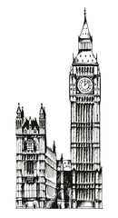 Fototapeta premium Elizabeth Tower, Big Ben, and Palace of Westminster vector illustration, landmark of London