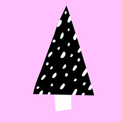 vector isolated sticker - black and white triangular tree. Scandinavian minimalistic element for christmas and new year