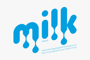 Milk font, dripping style alphabet letters design and numbers vector illustration