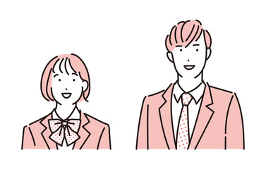 シンプル　イラスト　笑顔の制服姿の男女