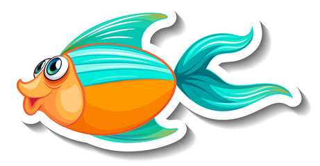 Obraz premium Sea Animal Cartoon Sticker with Cute Fish