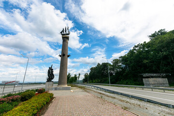 Rostral column of Vladivostok. The main slana of Vladivostok at the entrance to the city in the...