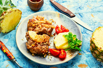 Meat grilled with pineapple