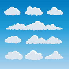 collection of clouds in the blue sky, vector flat cartoon illustration for web sites and banners design.