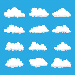 collection of cloud shapes isolated on blue background, cloud icon vector design