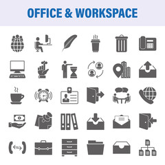 Office and workspace icon set. Flat design vector icon set.