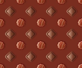 Background for Valentines Day, banner with chocolate pattern, vector illustration 10eps