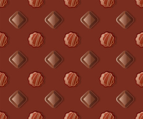 Background for Valentines Day, banner with chocolate pattern, vector illustration 10eps