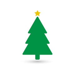 Christmas tree xmas pine with star flat icon vector isolated on white background