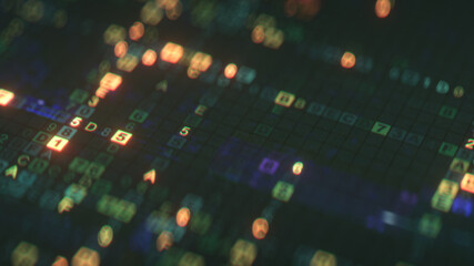 Closeup shot of digital machine code 3D render