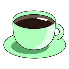 Large mug of coffee. Green glass. A glass of tea. Vector image of coffee.